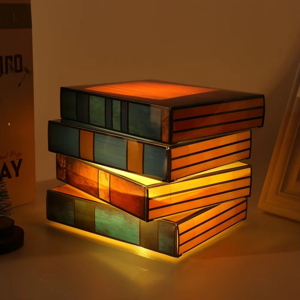 Stained Glass Book Stack Lamp Reading Night Light Library Vintage ...