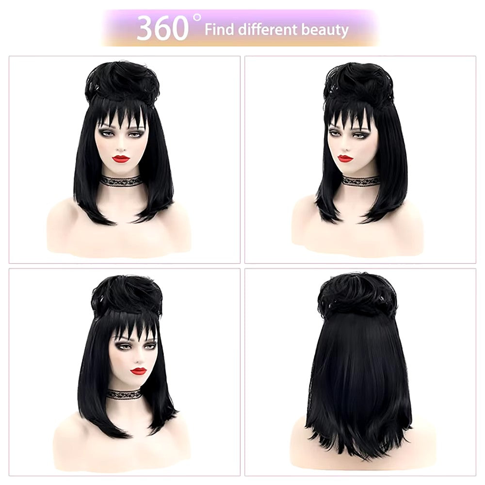 Goth Girl Spooky Black Wig Costume