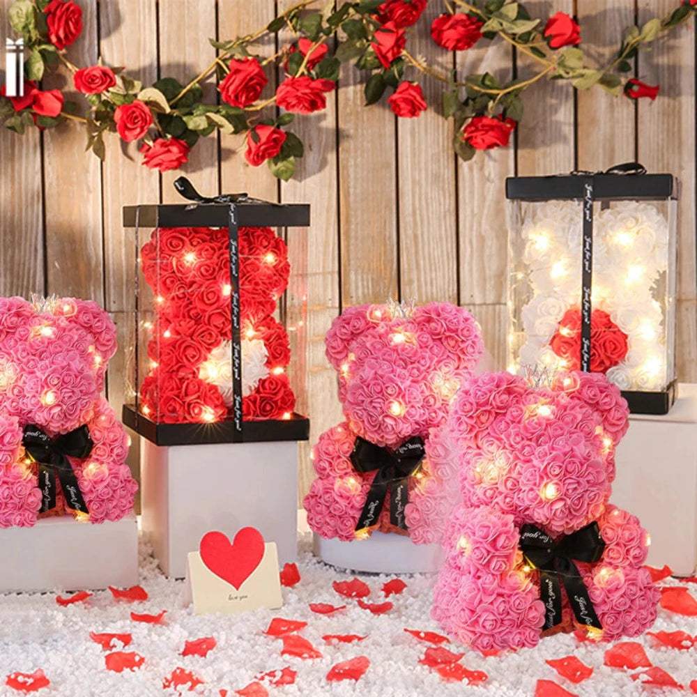 LED Enchanted Rose Wedding Teddy Bear (5 Colors) 25CM - 40CM