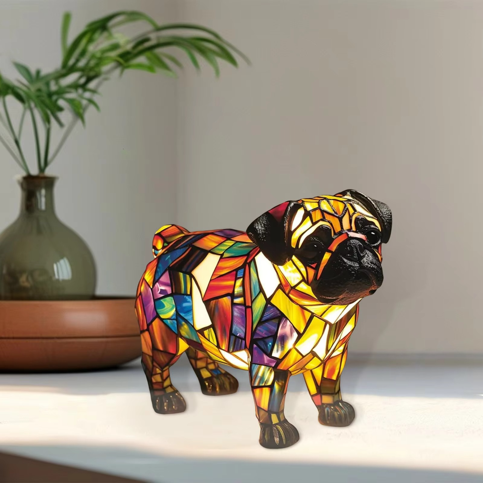 Stained Glass Style Dog Lamps (4 Options) Corgi Pug or Dachshund