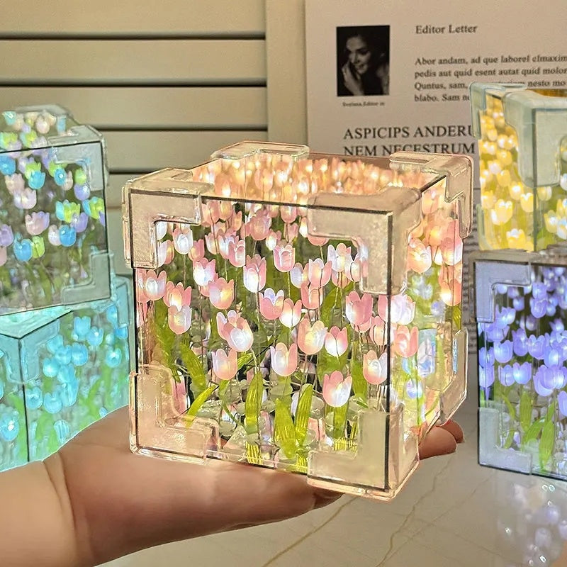 DIY Tulip Infinity Cube Mirror Night Light Lamp (5 colors)
