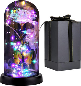 Enchanted Butterfly Galaxy Rose LED Glass Display (Pink Box)