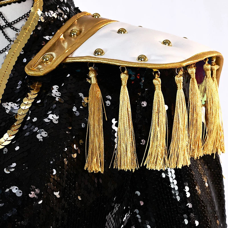 K-Pop Star Black & Gold Premium Cosplay Costume | Optional Wig (S-3XL)
