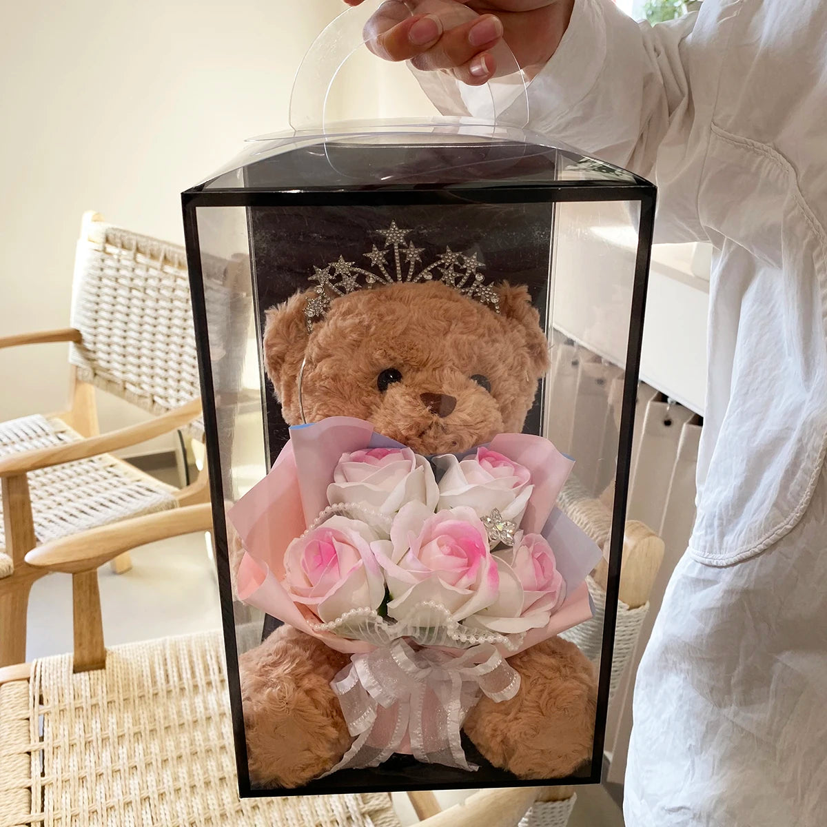 Crown Bear Plush Rose Flower Bouquet Gift Box (4 Style) 25cm