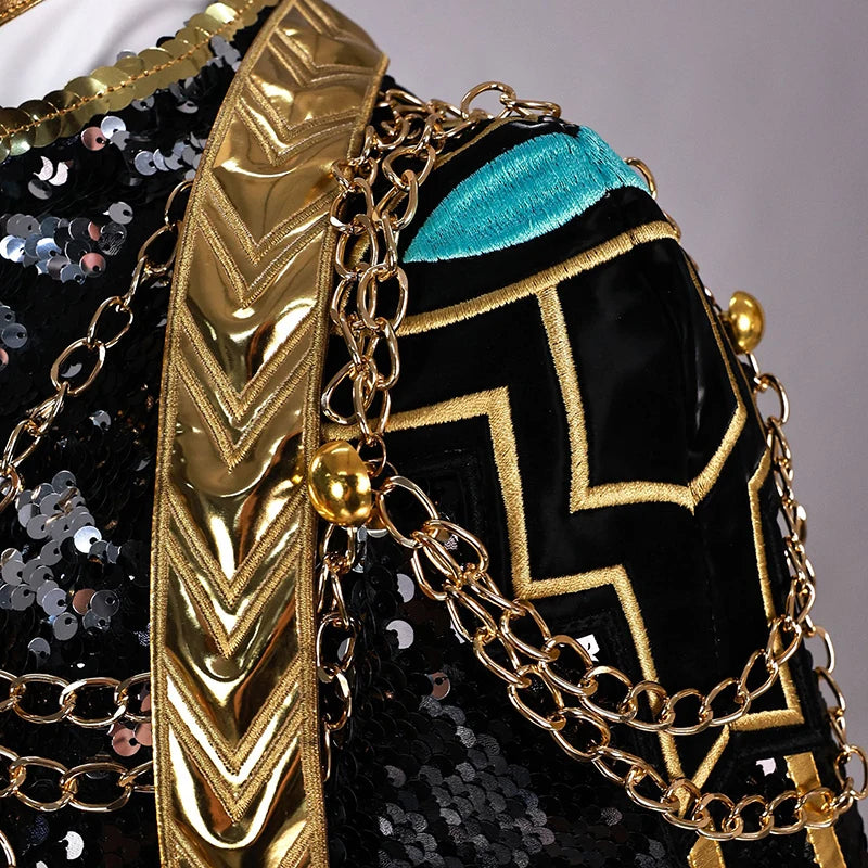 K-Pop Star Black & Gold Premium Cosplay Costume | Optional Wig (S-3XL)