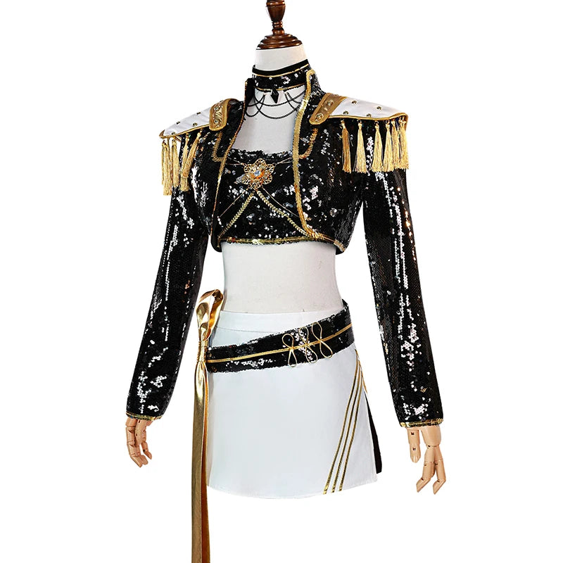 K-Pop Star Black & Gold Premium Cosplay Costume | Optional Wig (S-3XL)