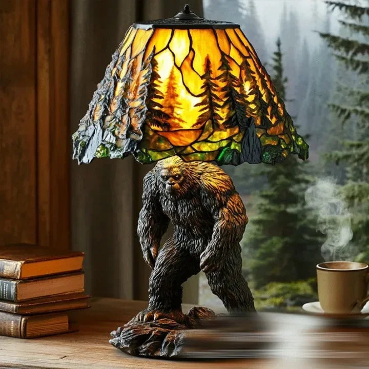 Bigfoot Forest Stained Glass Table Lamp