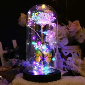 Enchanted Butterfly Galaxy Rose LED Glass Display (Pink Box)