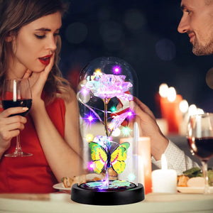 Enchanted Butterfly Galaxy Rose LED Glass Display (Pink Box)