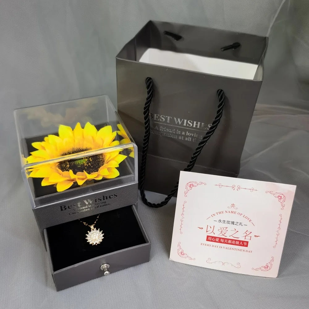 You Are My Sunshine Pendant Necklace Sunflower Jewelry Gift Box