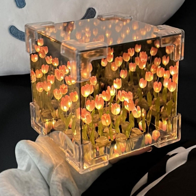 DIY Tulip Infinity Cube Mirror Night Light Lamp (5 colors)
