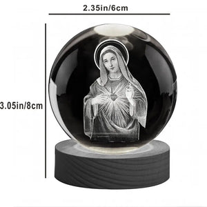 3D Virgin Mary Crystal Ball Lamp Laser Engraved Night Light