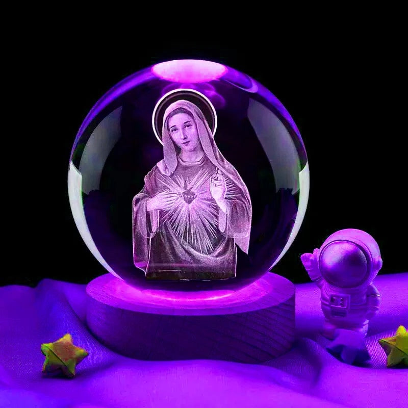 3D Virgin Mary Crystal Ball Lamp Laser Engraved Night Light