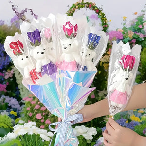 10PCS Little Bear Rose Flower Bouquet