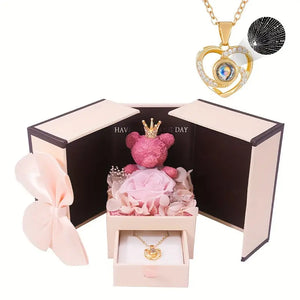 3-in-1 Enchanted Rose Crown Bear Heart Necklace Gift Box Set (4 Style)