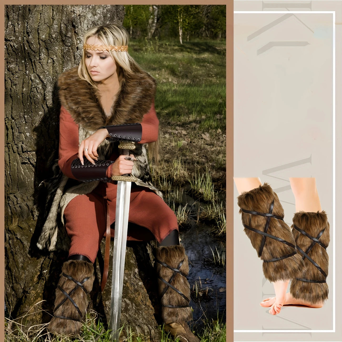 Medieval Viking Fur Leg Warmers