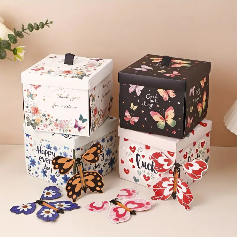 Flying Butterfly Explosion Eternal Rose DIY Gift Box (4 Colors)