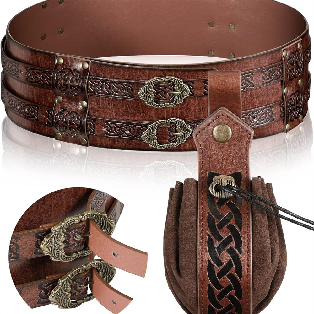 Medieval Belt and Pouch Viking Costume Set (Brown or Black)