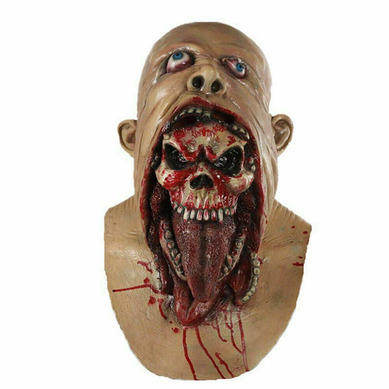 Bloody Ripped Skull Double-layer Latex Mask Costume