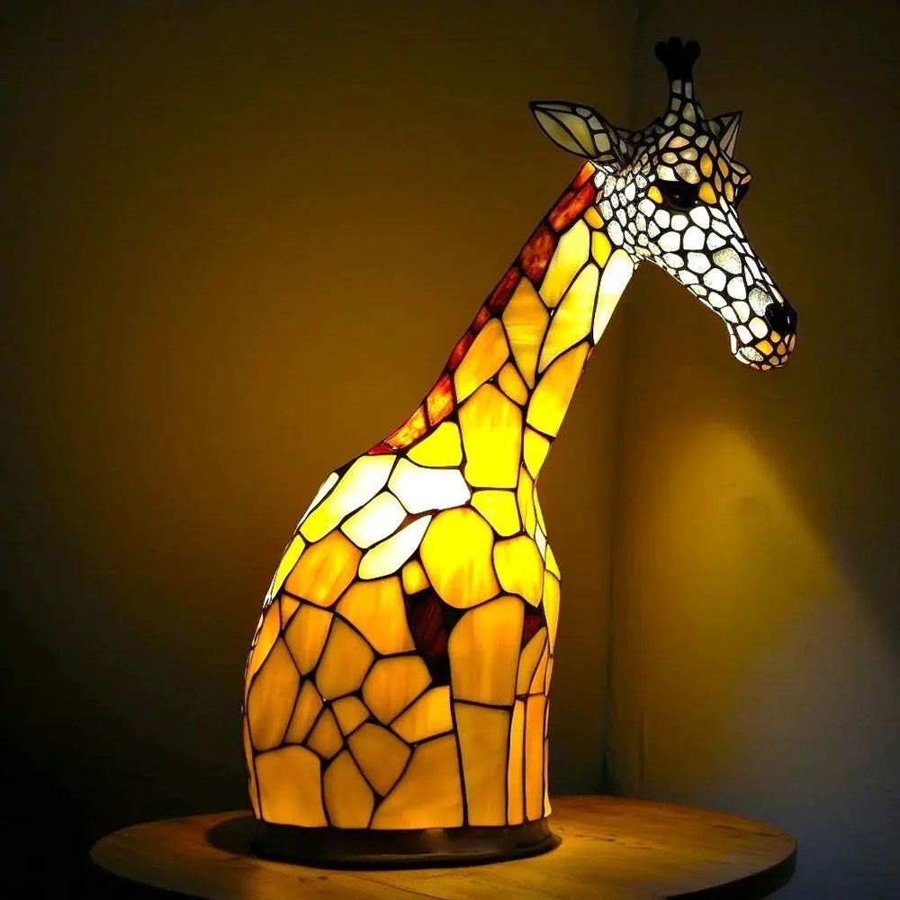 Stained Glass Style Animal Lamps (7 Options) Bear Panda Elk Pig Giraffe Rabbit Raccoon