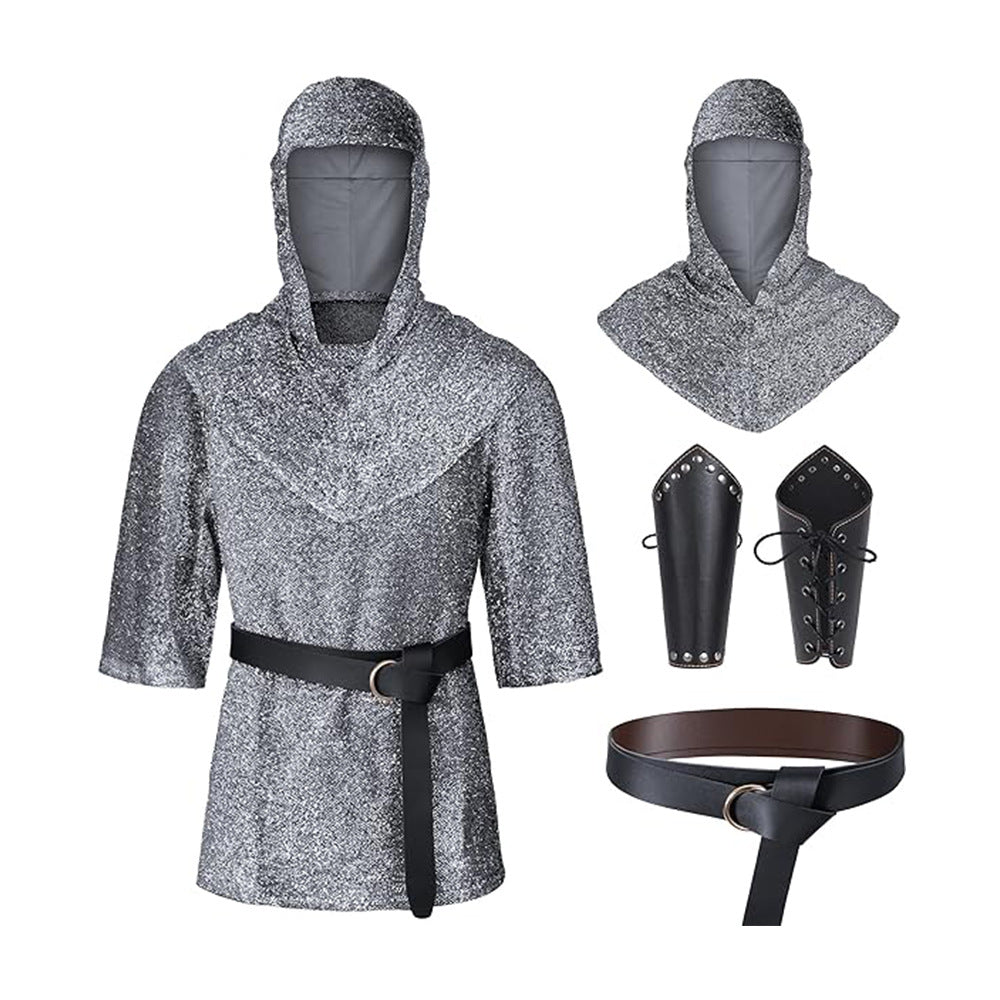 Templar Knight Faux Chainmail Shirt Costume Set (Size XS-3XL)