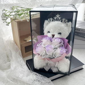 Crown Bear Plush Rose Flower Bouquet Gift Box (4 Style) 25cm