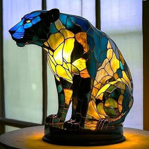 Stained Glass Style Animal Lamps (7 Options) Bear Panda Elk Pig Giraffe Rabbit Raccoon