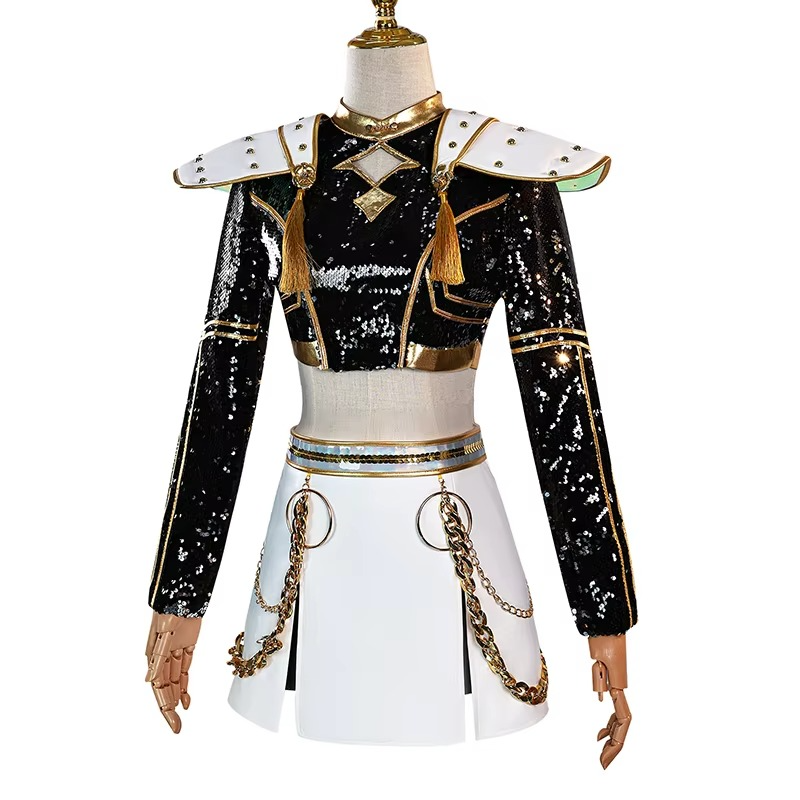 K-Pop Star Black & Gold Premium Cosplay Costume | Optional Wig (S-3XL)