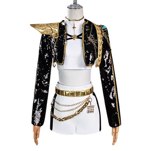 K-Pop Star Black & Gold Premium Cosplay Costume | Optional Wig (S-3XL)