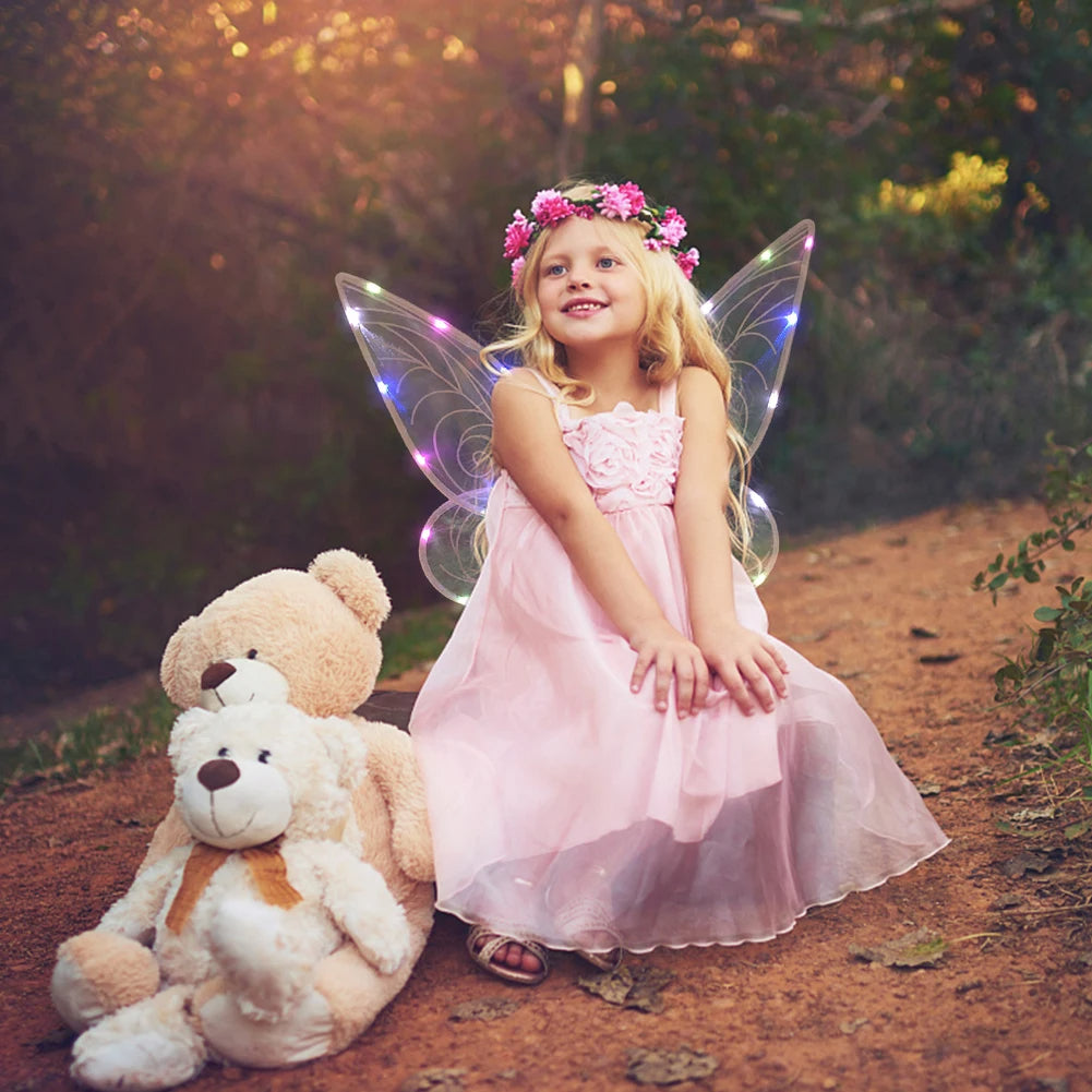 LED Butterfly Fairy Wings Costume w/Ears & Crown (5 Colors) One Size Fit Most