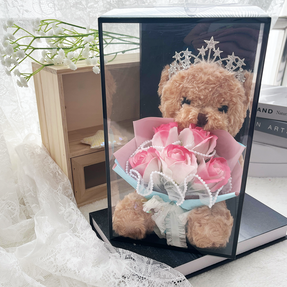 Crown Bear Plush Rose Flower Bouquet Gift Box (4 Style) 25cm