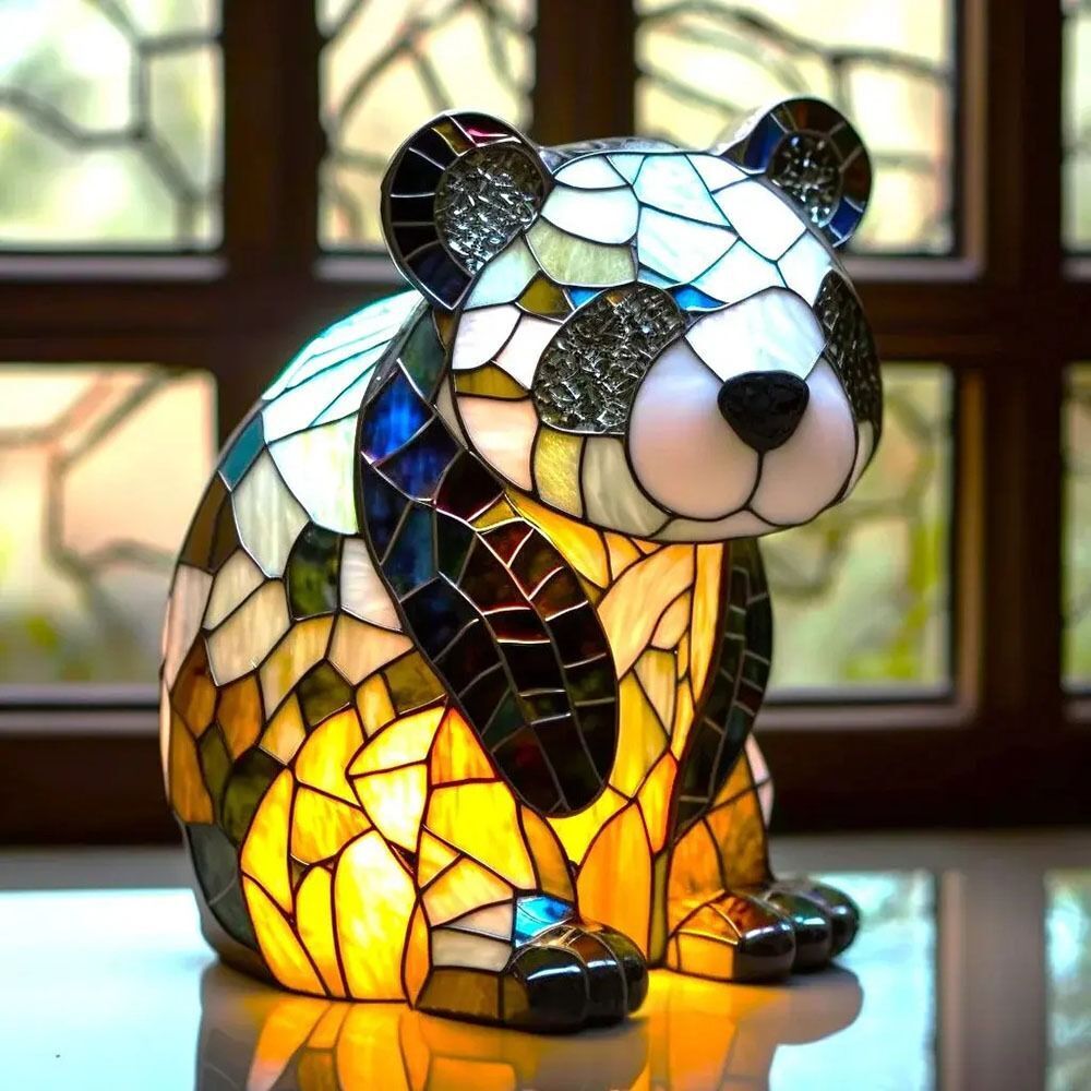 Stained Glass Style Animal Lamps (7 Options) Bear Panda Elk Pig Giraffe Rabbit Raccoon