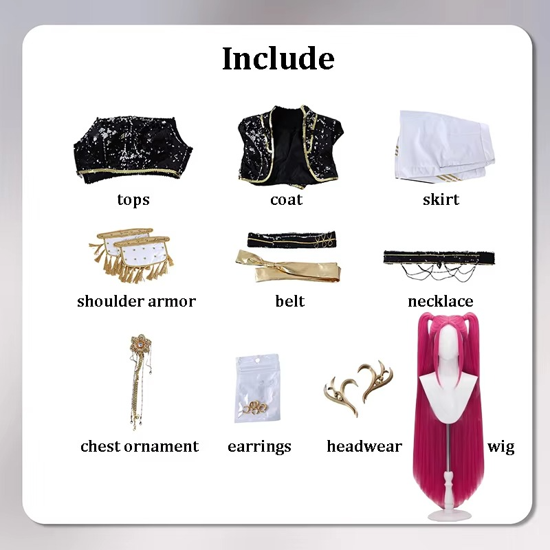 K-Pop Star Black & Gold Premium Cosplay Costume | Optional Wig (S-3XL)