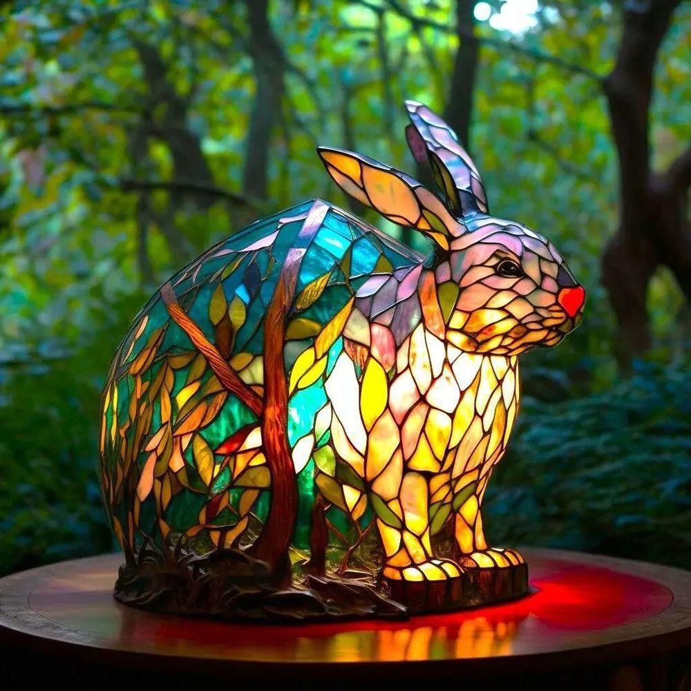 Stained Glass Style Animal Lamps (7 Options) Bear Panda Elk Pig Giraffe Rabbit Raccoon