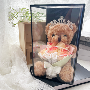 Crown Bear Plush Rose Flower Bouquet Gift Box (4 Style) 25cm