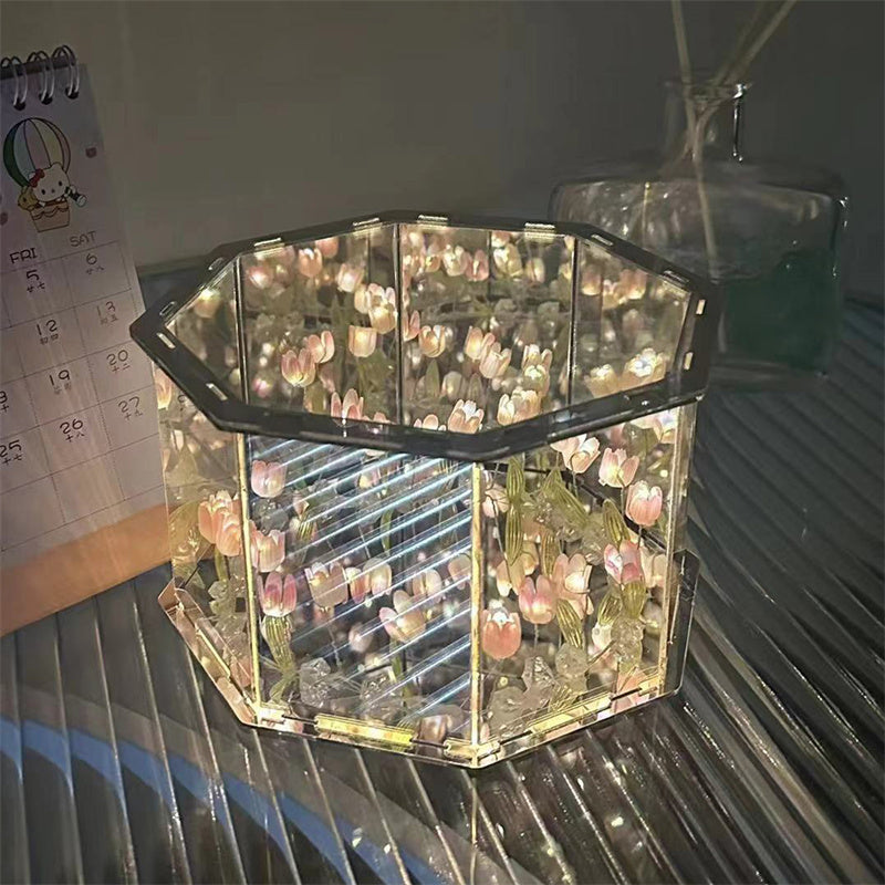 Rose DIY Tulip Infinity Diagonal Mirror Night Light Lamp (7 Colors)