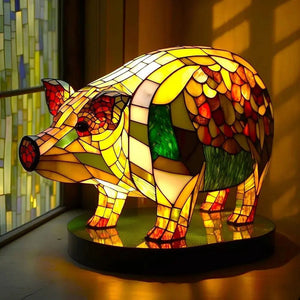 Stained Glass Style Animal Lamps (7 Options) Bear Panda Elk Pig Giraffe Rabbit Raccoon