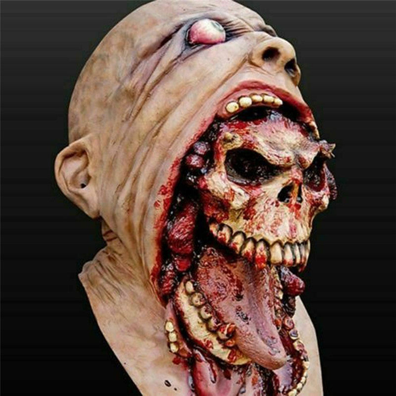 Bloody Ripped Skull Double-layer Latex Mask Costume