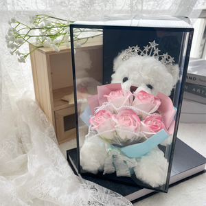 Crown Bear Plush Rose Flower Bouquet Gift Box (4 Style) 25cm