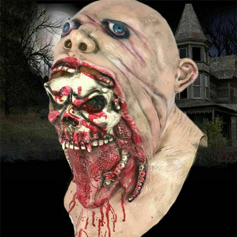 Bloody Ripped Skull Double-layer Latex Mask Costume