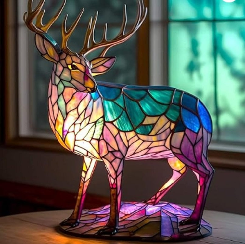 Stained Glass Style Animal Lamps (7 Options) Bear Panda Elk Pig Giraffe Rabbit Raccoon