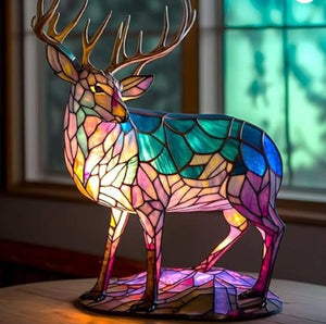 Stained Glass Style Animal Lamps (7 Options) Bear Panda Elk Pig Giraffe Rabbit Raccoon