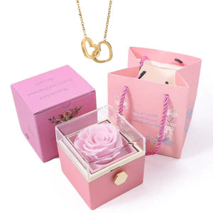 *Custom Name* Necklace Preserved Rose Jewelry Gift Box Set (4 Colors) 2 Options