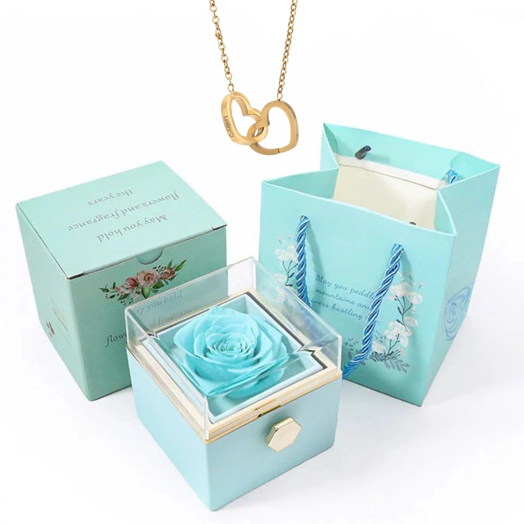 *Custom Name* Necklace Preserved Rose Jewelry Gift Box Set (4 Colors) 2 Options