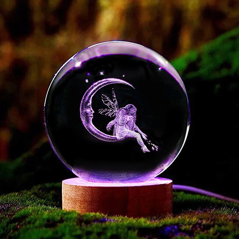 3D Fairy Moon Crystal Ball Lamp Laser Engraved Night Light