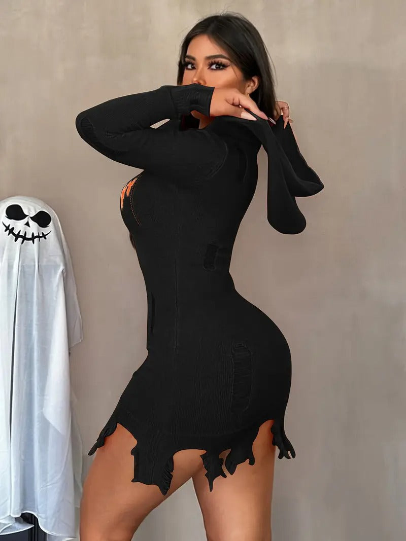 Pumpkin Queen Distressed Knit Hooded Dress (3 Colors)