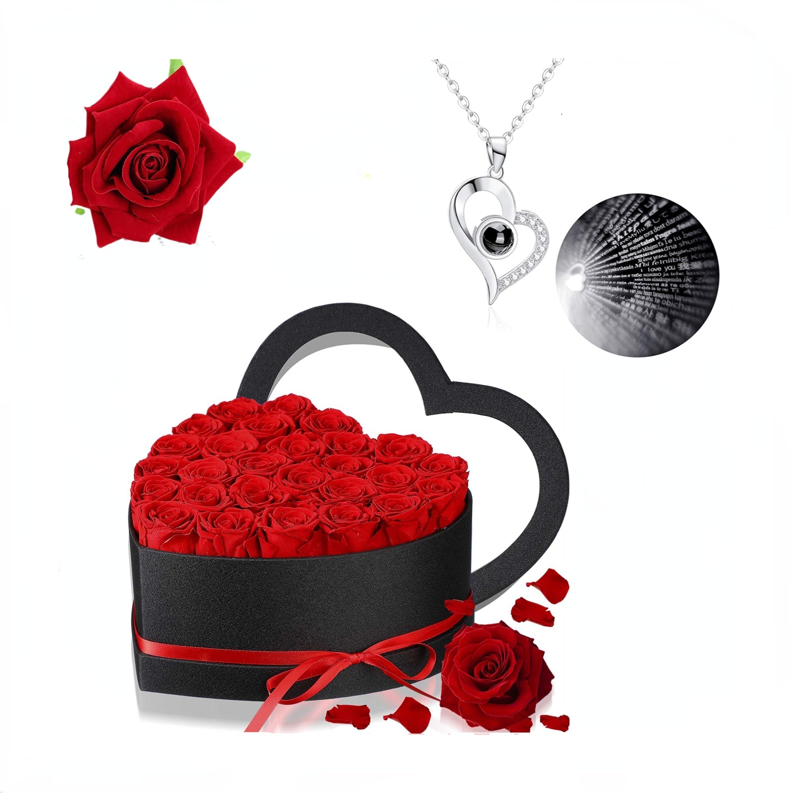 24PCS Rose Heart Necklace Gift Box Set (2 Colors) with LED