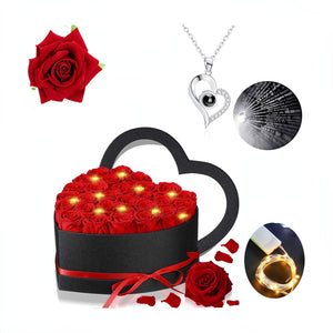 24PCS Rose Heart Necklace Gift Box Set (2 Colors) with LED