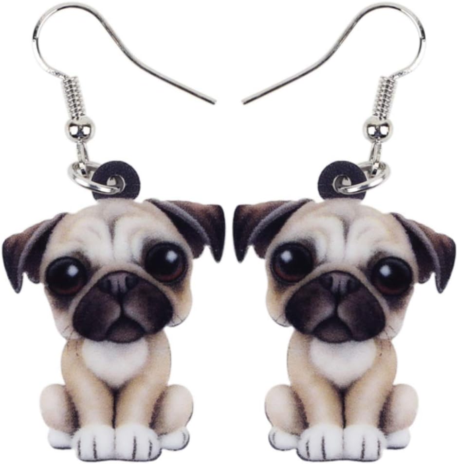 Pug Puppy Earrings Acrylic Cute Dog Pet Jewelry