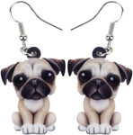 Pug Puppy Earrings Acrylic Cute Dog Pet Jewelry